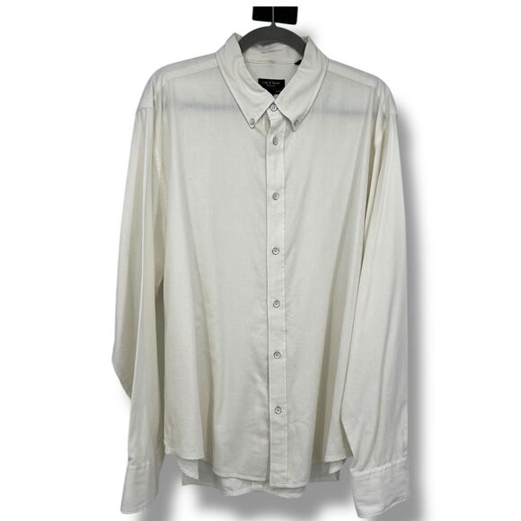 Rag & Bone 2XL Fit 2 Tomlin Button Down Shirt Heather Melange Cream Cotton - Picture 1 of 10